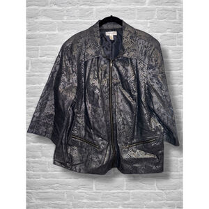 Dressbarn Women's 22/24 Black Metallic Snake Print Full Zip Casual Lined Jacket